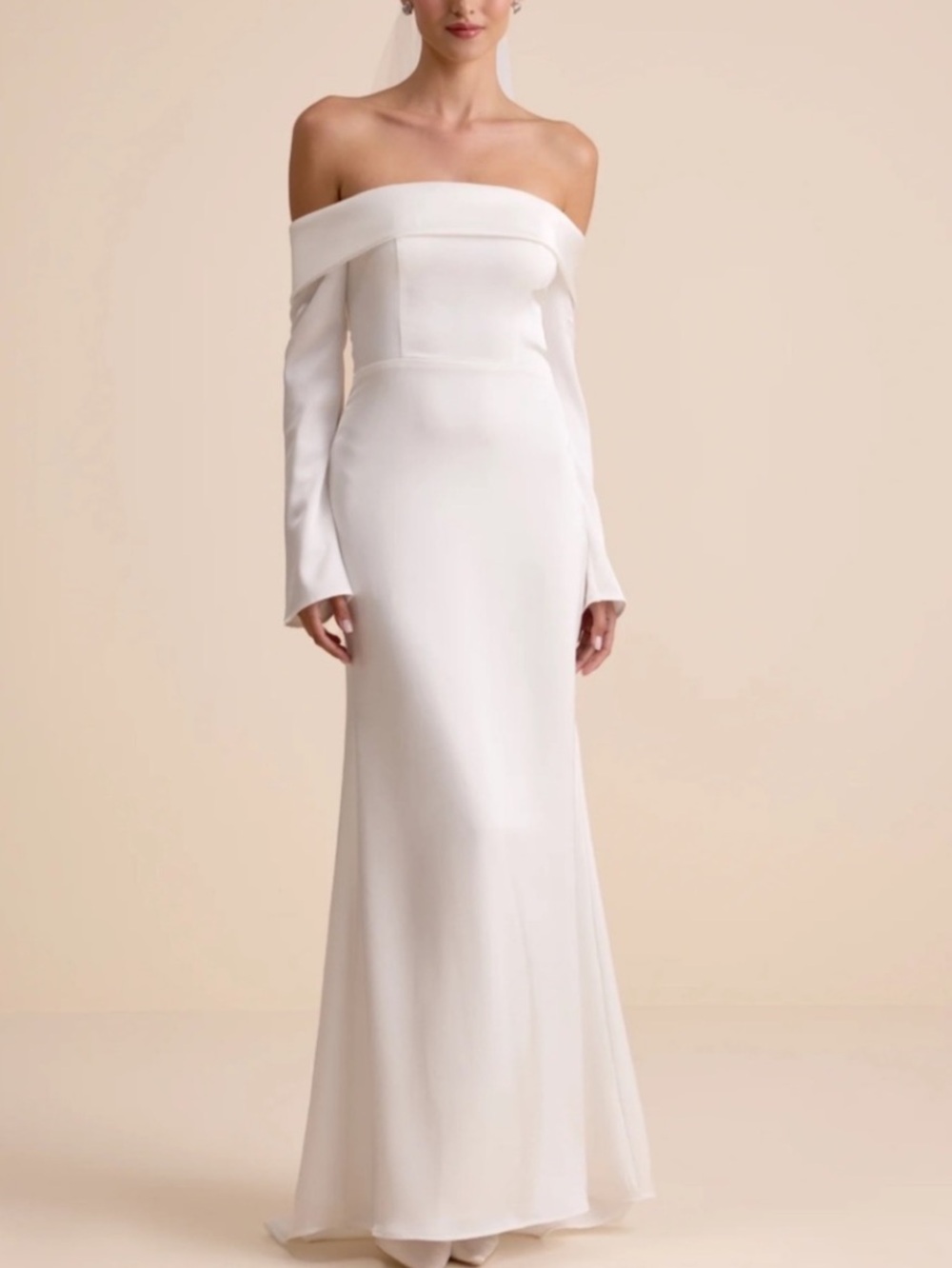 New Lulus Saintclair Off-Shoulder Long Sleeve White Bridal Gown Sz Medium
